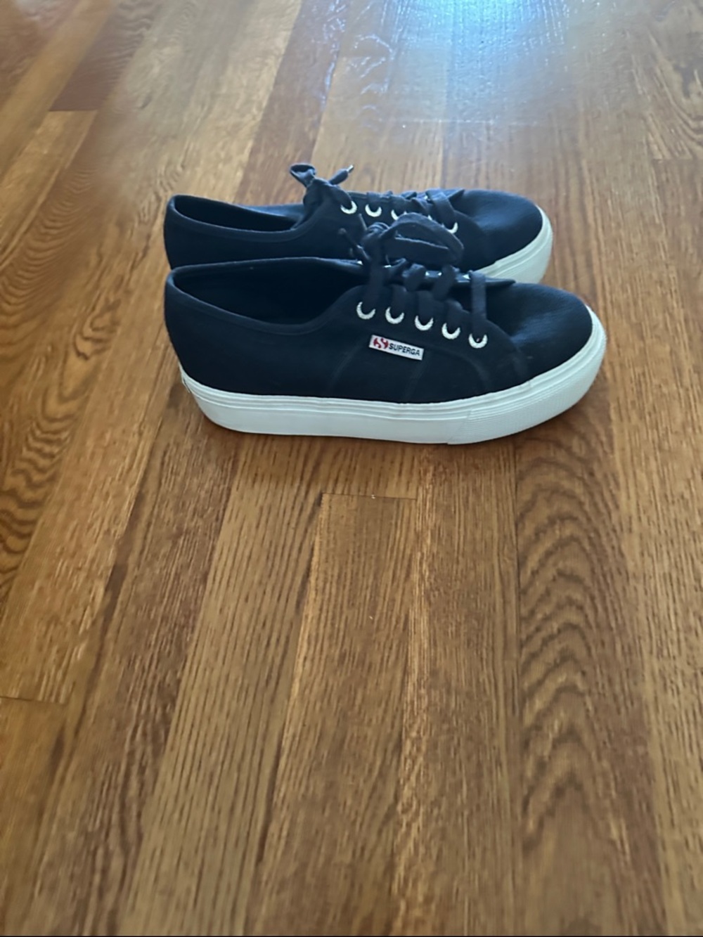 Superga Navy Blue Canvas Platform Sneakers with White Sole